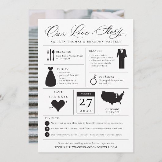 Infographic Bewaar het liefdesverhaal van de datum Save The Date (Voorkant / Achterkant)