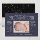 Infographic Birth Notice in Navy Blue Aankondiging (Voorkant / Achterkant)