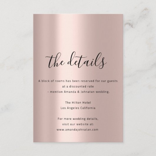 Informatie Behuizing Kaart Bruiloft Details Roos (Voorkant)