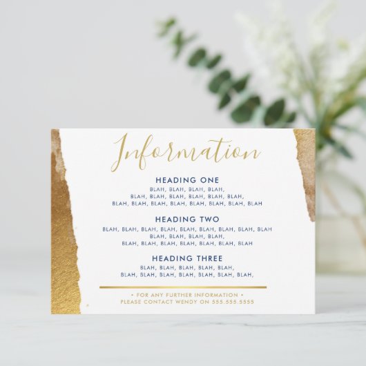 INFORMATIE BEHUIZING moderne luxe verguld goud bla Bedankkaart (Staand voorkant)