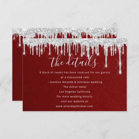 Informatie Enclosure Card Huwelijksdetails Rood Informatiekaartje (Voorkant / Achterkant)