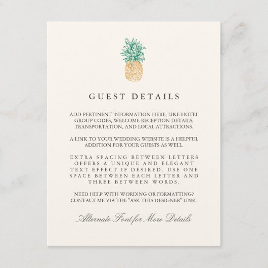 Informatie over  ananasweduwen informatiekaartje (Voorkant)