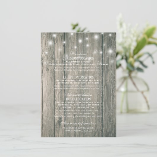 Informatie over bruiloft Mason Jar String Light Informatiekaartje (Staand voorkant)