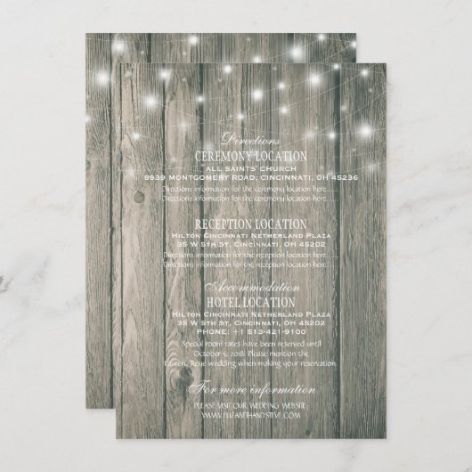 Informatie over bruiloft Mason Jar String Light Informatiekaartje (Voorkant / Achterkant)