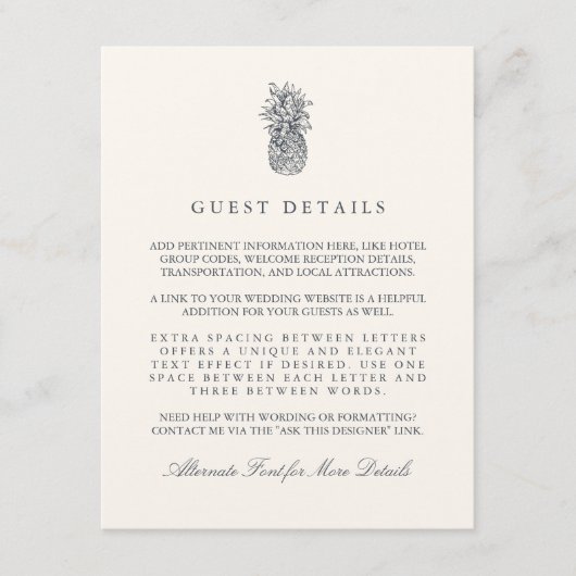 Informatie over de ananasbruiloft op eilanden informatiekaartje (Voorkant)