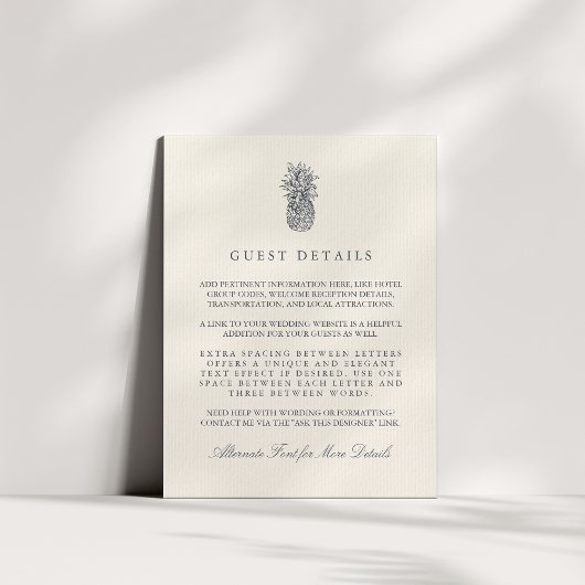 Informatie over de ananasbruiloft op eilanden informatiekaartje