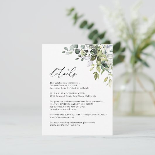 Informatie over Elegant Eucalyptus Greenery Informatiekaartje (Staand voorkant)
