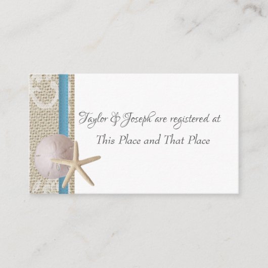 Informatie over het Starfish and Lace-register Visitekaartje (Voorkant)