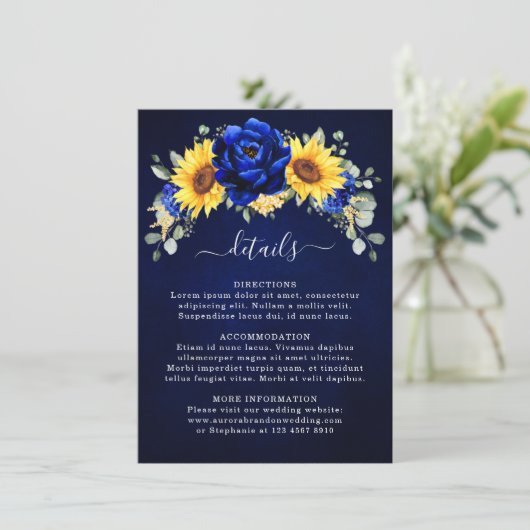 Informatie over koninklijk blauw rustic - zonneblo informatiekaartje (Staand voorkant)