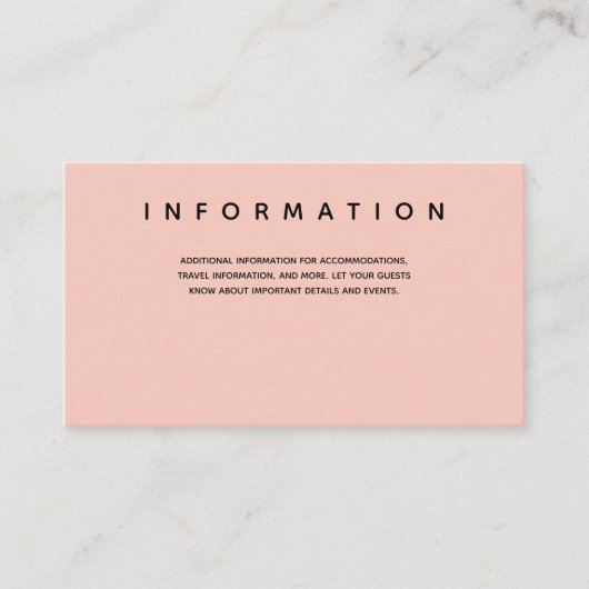 Informatie over Micro Wedding Pink Black Typograph Informatiekaartje (Voorkant)