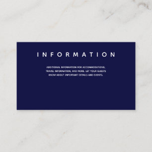 Informatie over microbruiloft donkerblauwe typogra informatiekaartje