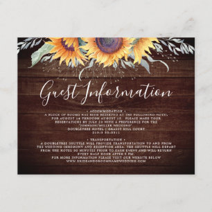 Informatie over Rustige Sunflower Bloom Gast Informatiekaartje