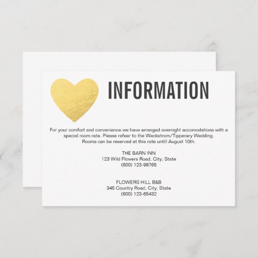 INFORMATION carte incluse | Mariage | Cœur doré (Devant / Derrière)