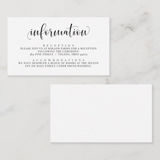 Information Mariage Invitation Insertion Carte de (Devant / Derrière)