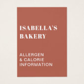 Information sur les calories des allergies aliment (Devant)