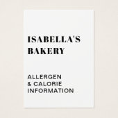 Information sur les calories des allergies aliment (Devant)