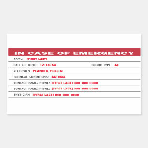 Informations d'urgence ajouter Sticker texte