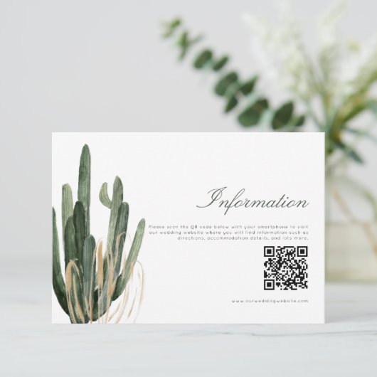 Informations Mariage Cactus moderne Carte QR Code (Debout devant)