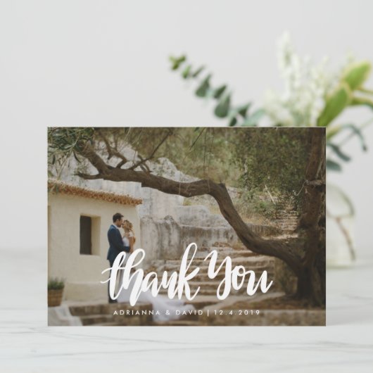 Informele foto trouwdag bedankt handgeschreven scr (Staand voorkant)