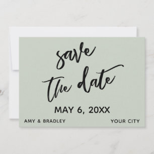 Informele handgeschreven saliegroene trouwtypograf save the date