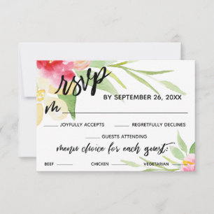 Informele handgeschreven waterverf bloemen menu ke