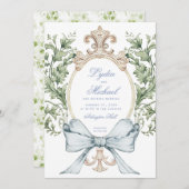 Informele Leaf Crest w / Bow | Monogram bruiloft Kaart (Voorkant / Achterkant)