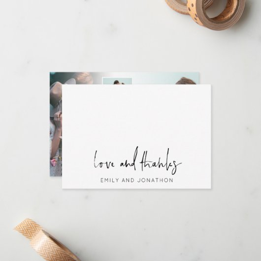 Informele Script Name 5 Photoding Wedding Love Bed Notitiekaartje (Voorkant / Achterkant in situ)