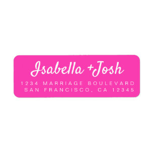 Informele script neon roze trouwretouradres etiket