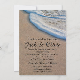 Informele strand zand zee schuim bruiloft kaart