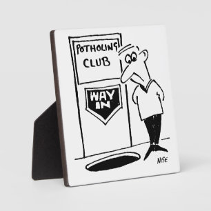 Ingang van de Potholing Club. Potholing grap. grap Fotoplaat