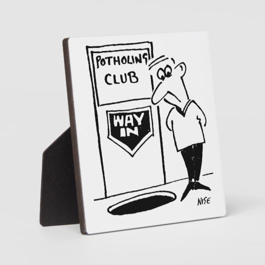 Ingang van de Potholing Club. Potholing grap. grap Fotoplaat (Voorkant)