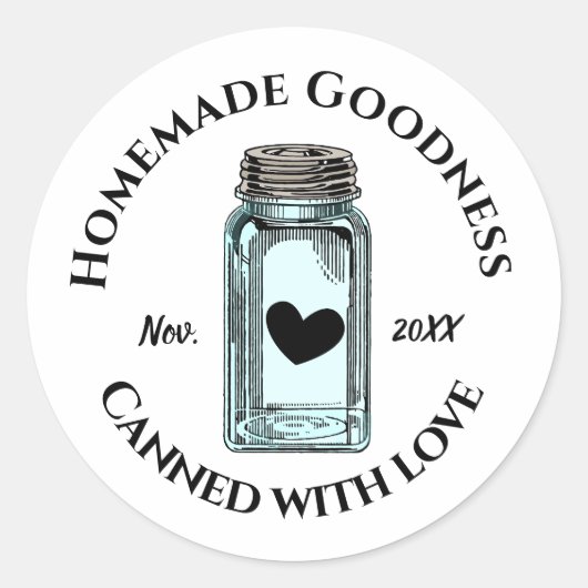 Ingeblikt met Love Homemade Goodness Mason Jar Dat Ronde Sticker (Voorkant)