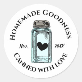 Ingeblikt met Love Homemade Goodness Mason Jar Dat Ronde Sticker