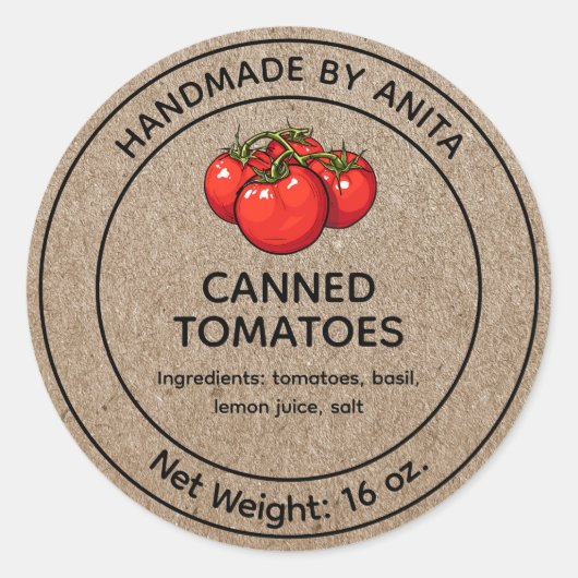 Ingeblikte Tomaten Jar Label Kraft Papier Stijl (Voorkant)