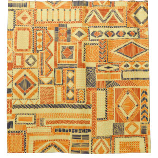 Ingeborduurd naadloos patchwork-patroon. Bohemian  Douchegordijn
