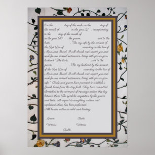 Ingeborduurde bloemen Ketubah - Canadese tekst her Poster