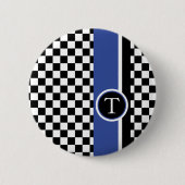 ingecheckt patroon met blauwe streep ronde button 5,7 cm (Voorkant)