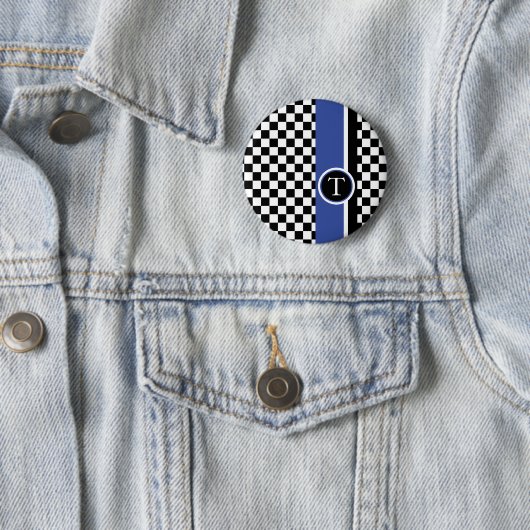 ingecheckt patroon met blauwe streep ronde button 5,7 cm (In situ)