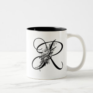 Ingegraveerd  Floral Monogram Tweekleurige Koffiemok