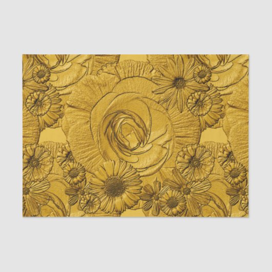 Ingegraveerde Flowers-Gold-Tissue Wrapping Tissuepapier (Voorkant)