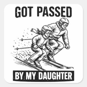 Ingehaald door mijn dochter, grappig skiën vierkante sticker