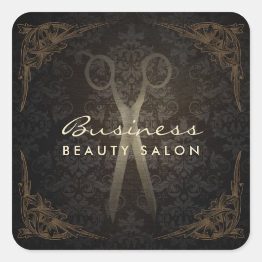  ingelijst damast haar salonschaar vierkante sticker (Voorkant)