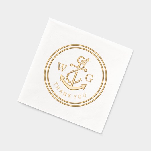 Ingelijste Anker met Monogram 2 Initiaal Bedankt Folie Servetten (Links)