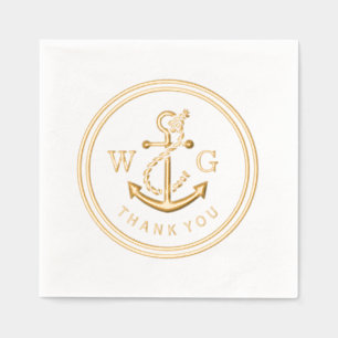Ingelijste Anker met Monogram 2 Initiaal Bedankt Folie Servetten