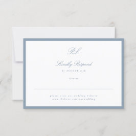 Ingelijste Classic Formal Dusty Blue Website Monog RSVP Kaartje