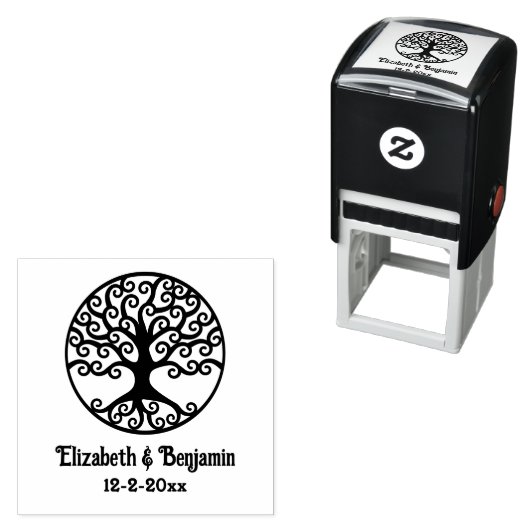 Ingelijste Curly Tree of Life Paar Namen Datum Zelfinktende Stempel (In situ)