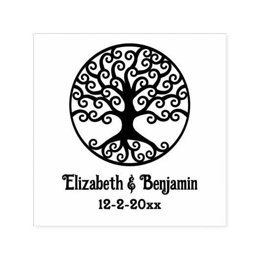 Ingelijste Curly Tree of Life Paar Namen Datum Zelfinktende Stempel (Design)