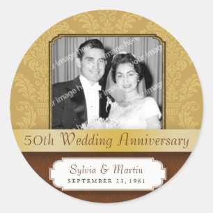 Ingelijste Damask Golden 50th Jubileum Ronde Sticker