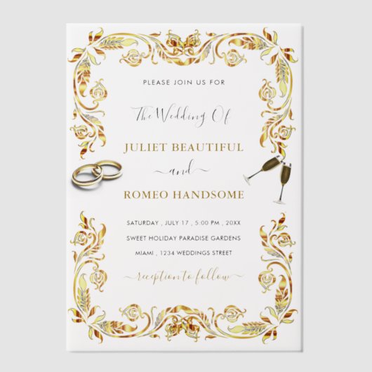 Ingelijste Gold Vellum Wedding Invitation Sjabloon (Voorkant)