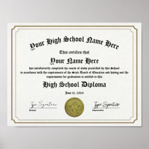 Ingelijste Middelbare School afstuderen Diploma, G Poster
